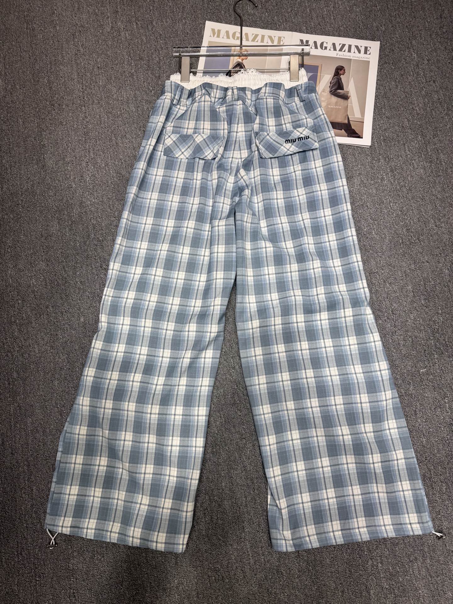 M style Double waist checked casual pants