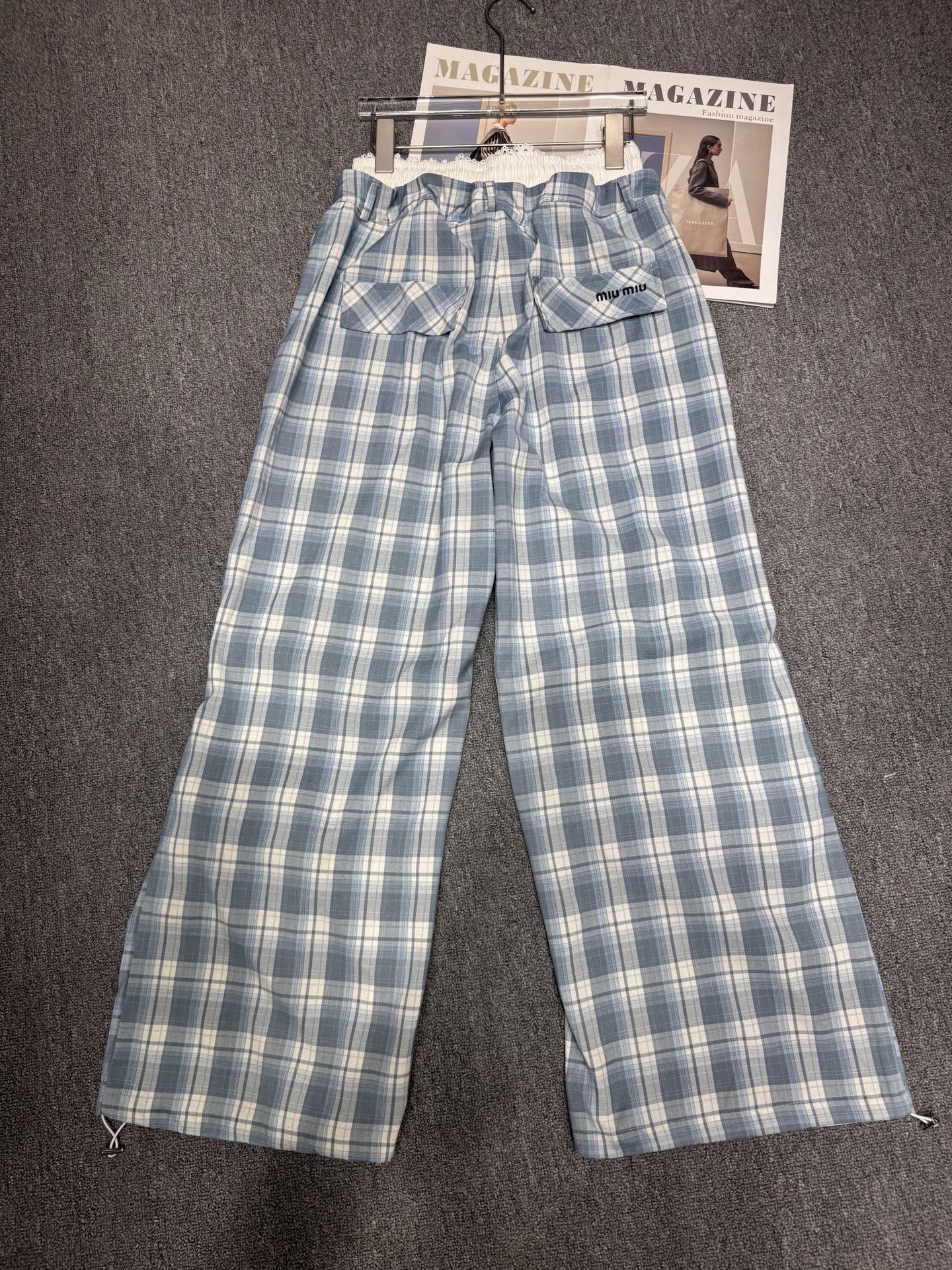 M style Double waist checked casual pants