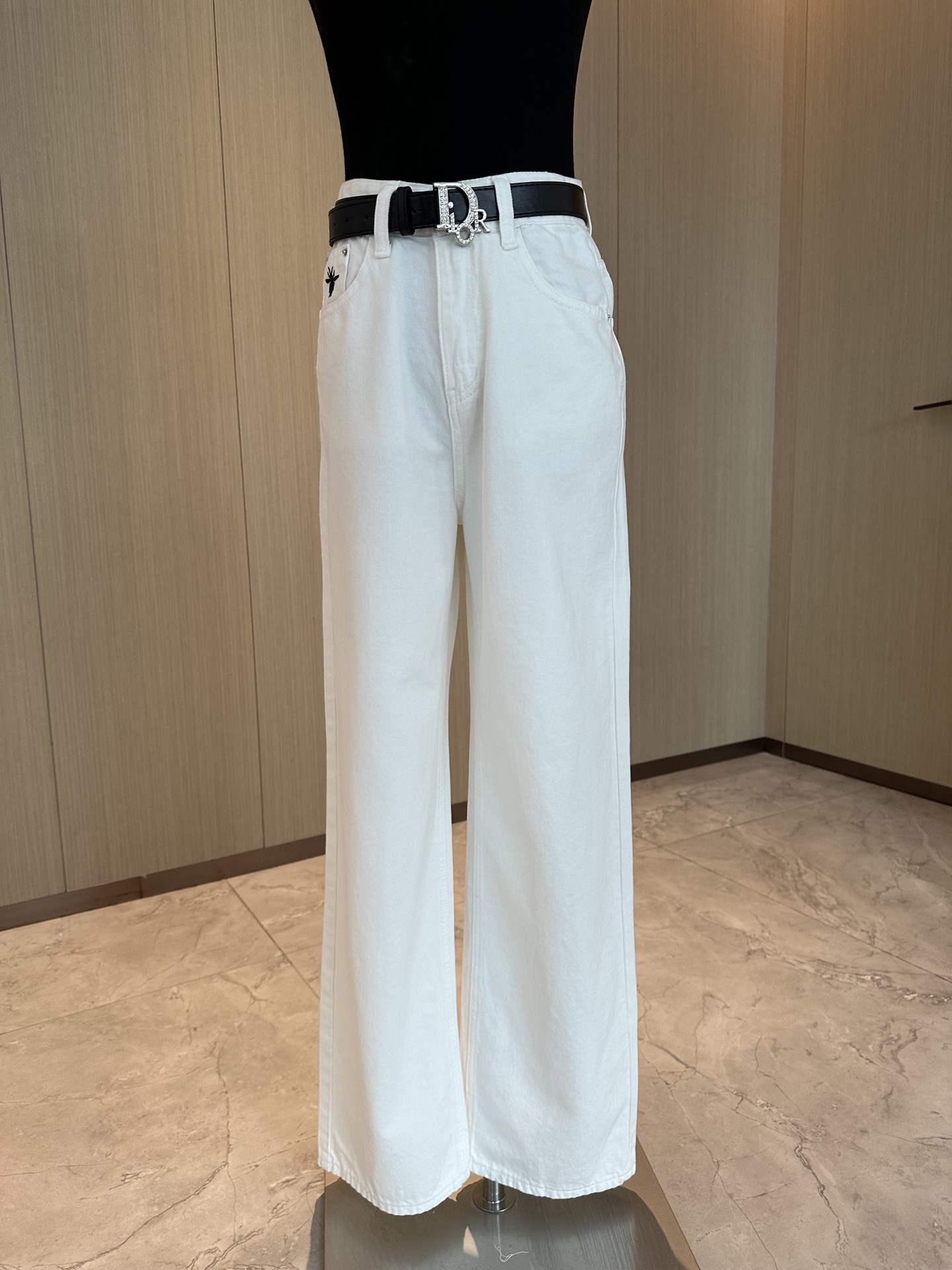 D style Loose waist straight slim wide leg trousers