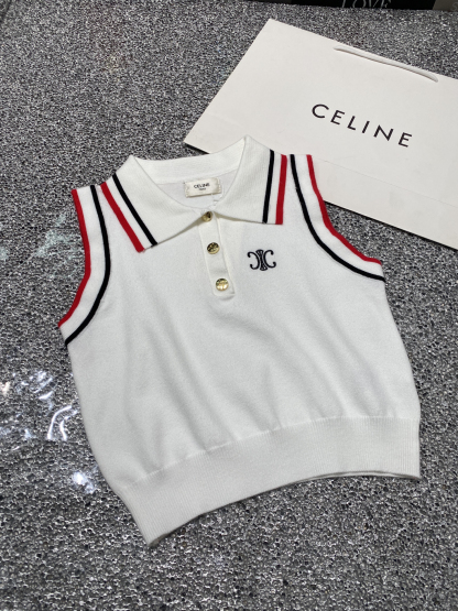 C style Polo collar vest pleated skirt knitted two-piece suit