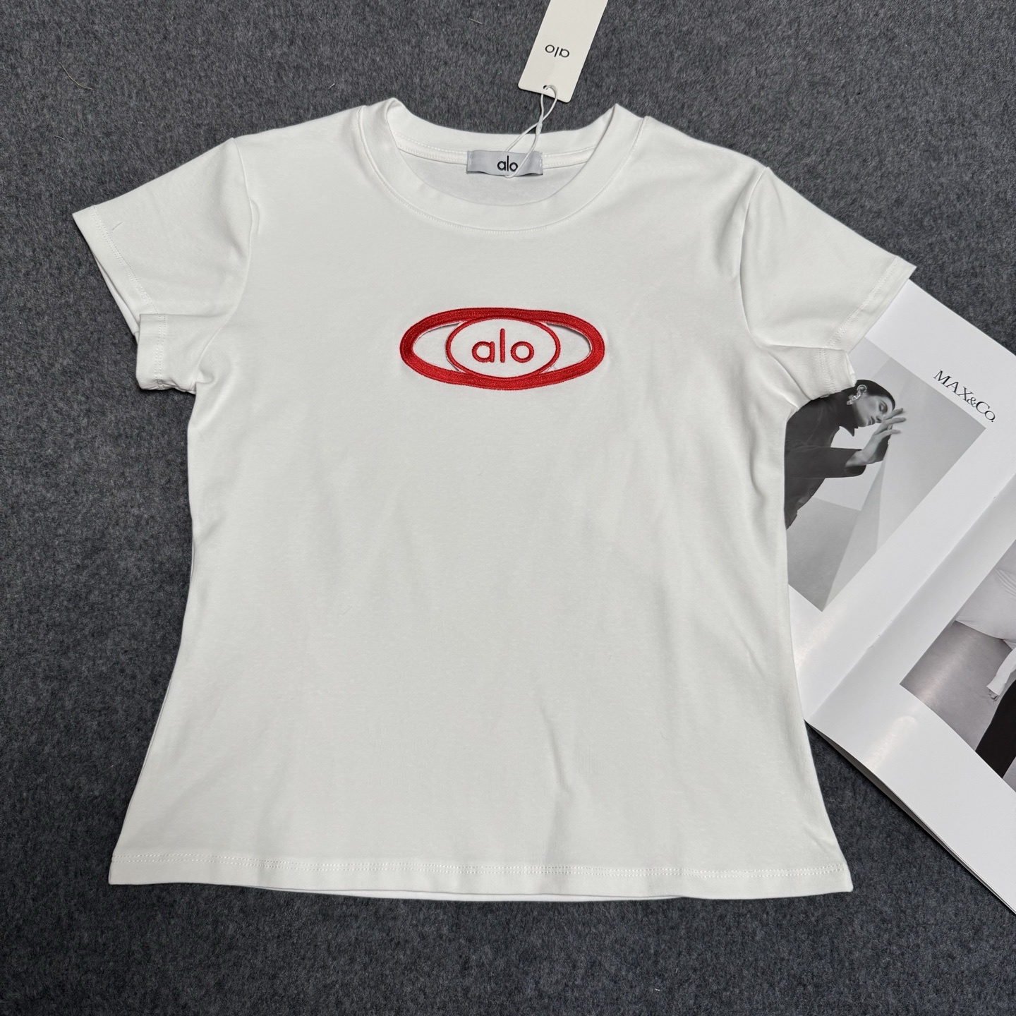 A style Embroidered Letters Hollow Waist Short Sleeve T-shirt