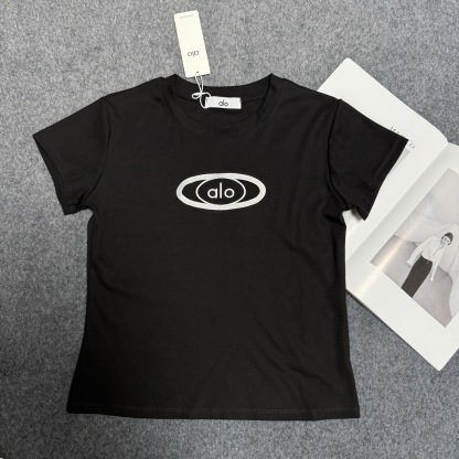 A style Embroidered Letters Hollow Waist Short Sleeve T-shirt