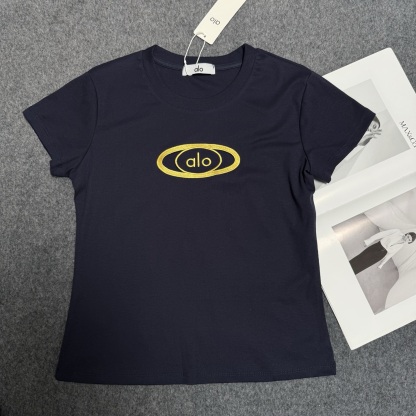 A style Embroidered Letters Hollow Waist Short Sleeve T-shirt