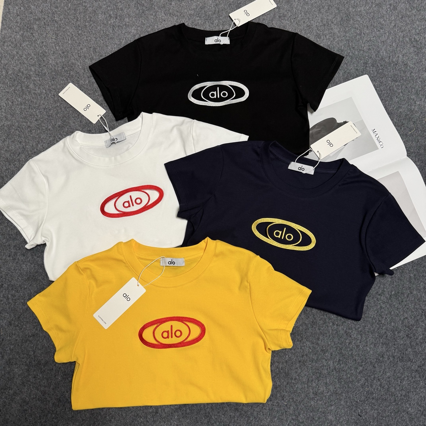 A style Embroidered Letters Hollow Waist Short Sleeve T-shirt