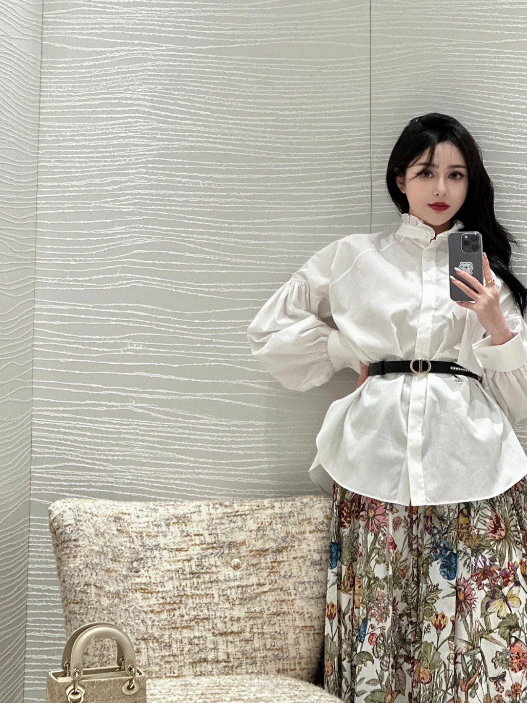 D style Ruffled Stand Collar Long Sleeve Shirt