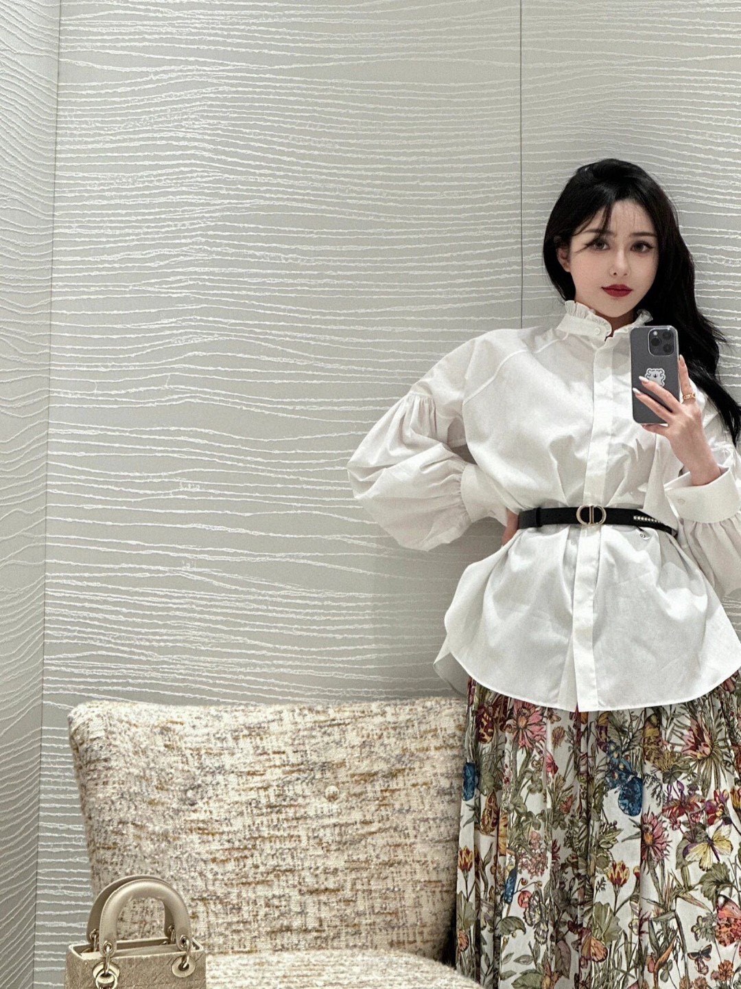 D style Ruffled Stand Collar Long Sleeve Shirt