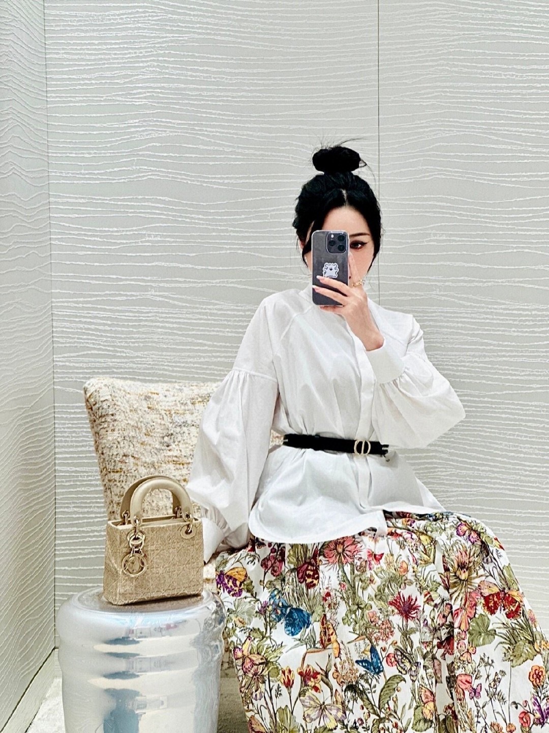 D style Ruffled Stand Collar Long Sleeve Shirt