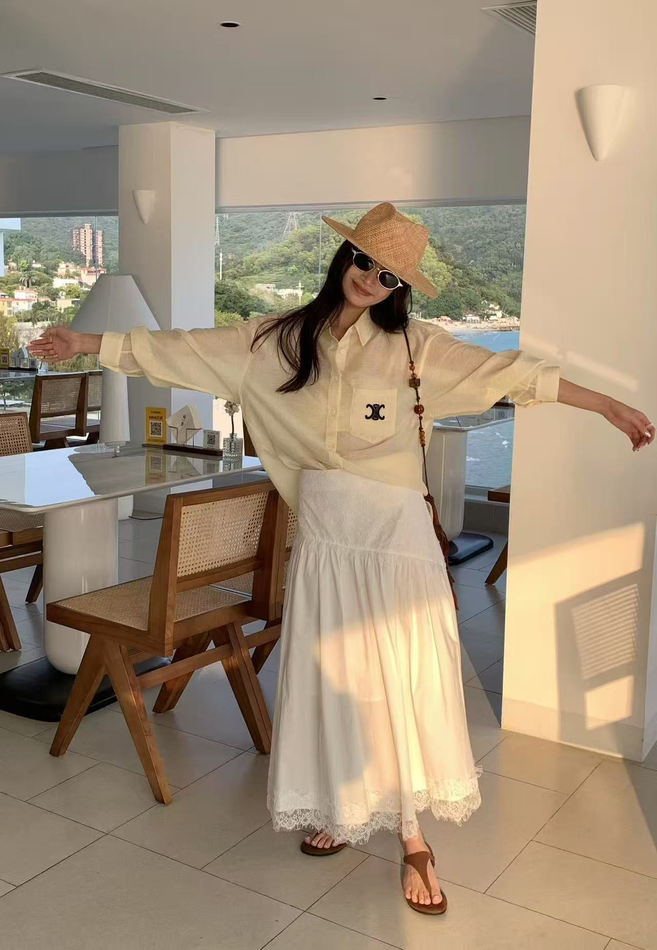 C style Embroidered sun protection shirt