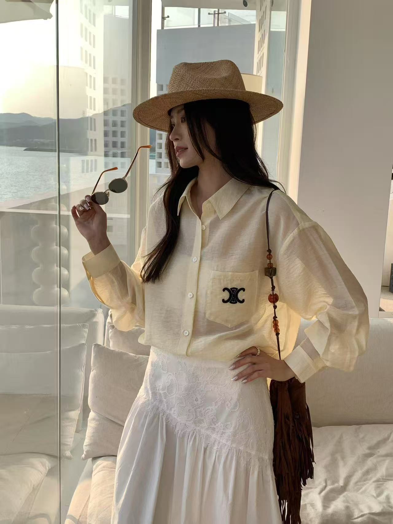 C style Embroidered sun protection shirt