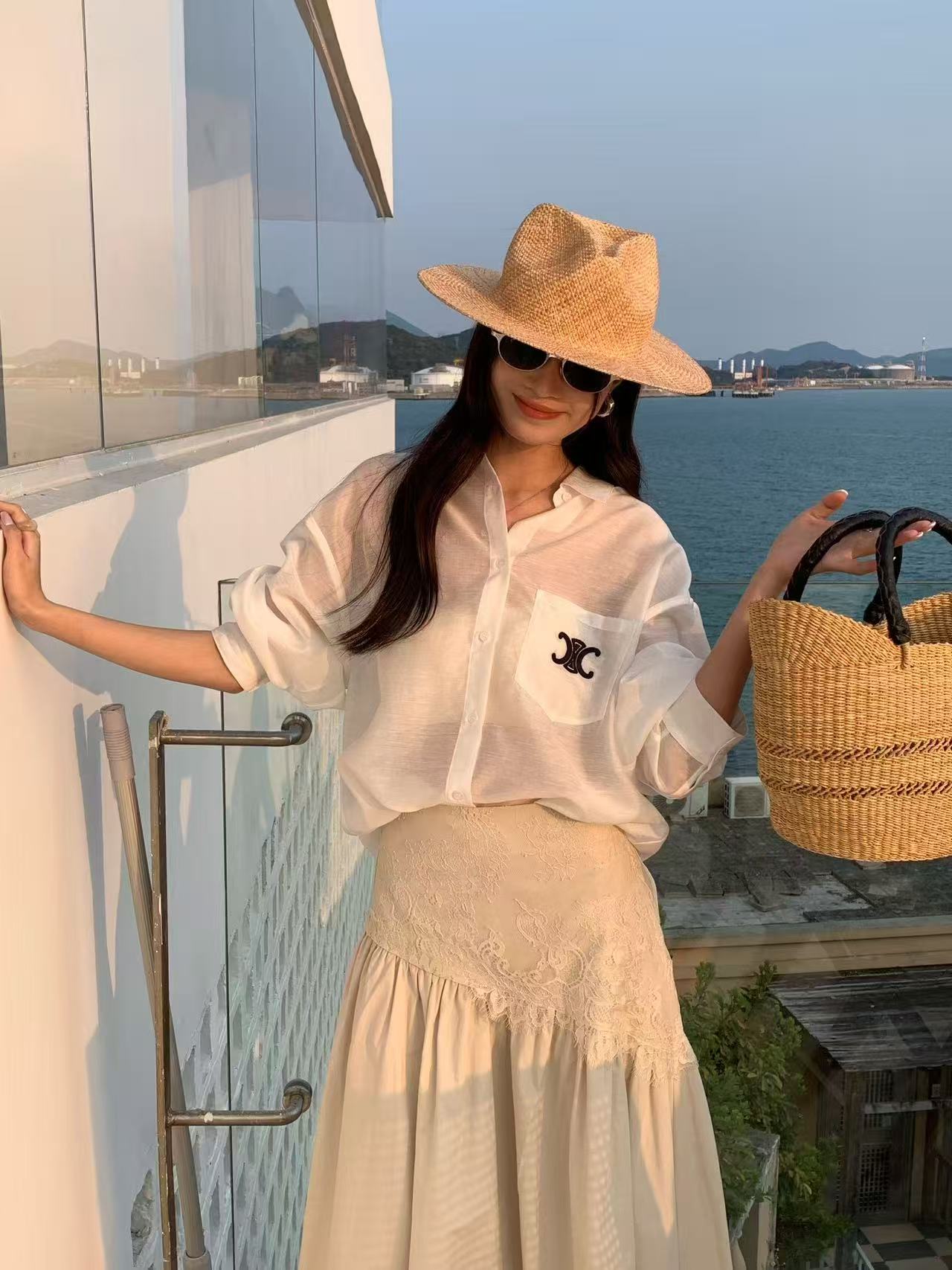 C style Embroidered sun protection shirt