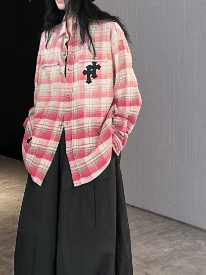 C style Brushed Cross Leather Label Shirt