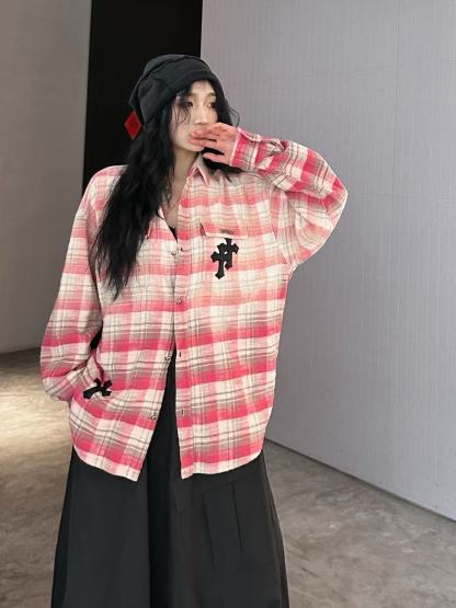 C style Brushed Cross Leather Label Shirt