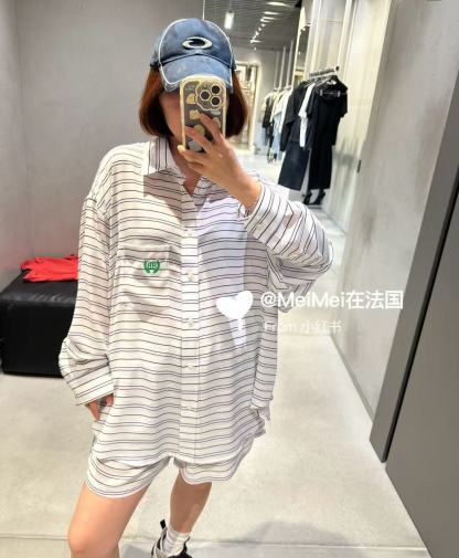 B style Blue and White Striped Tech Crepe Shirt