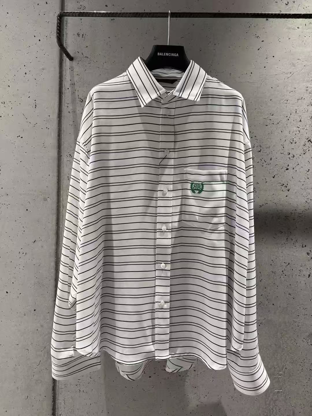 B style Blue and White Striped Tech Crepe Shirt
