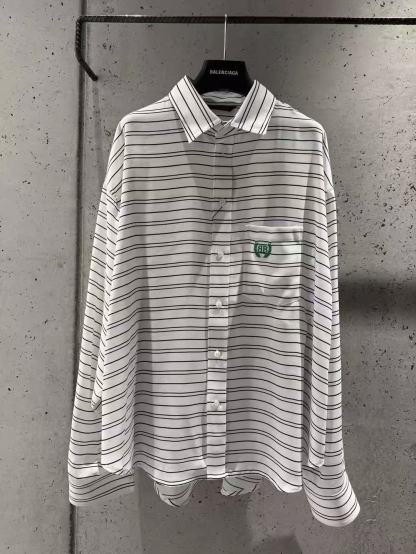 B style Blue and White Striped Tech Crepe Shirt
