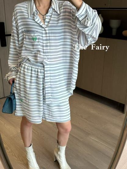 B style Blue and White Striped Tech Crepe Shirt