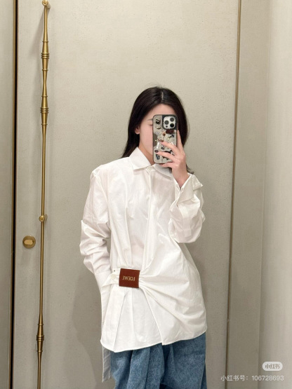 L style Irregular leather patch long-sleeved shirt