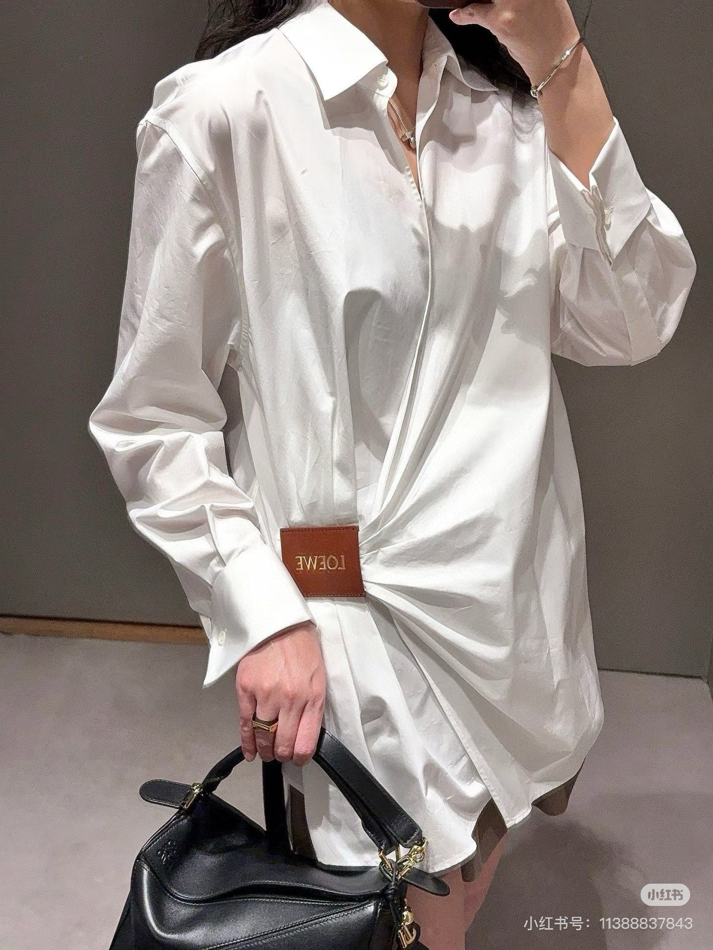 L style Irregular leather patch long-sleeved shirt
