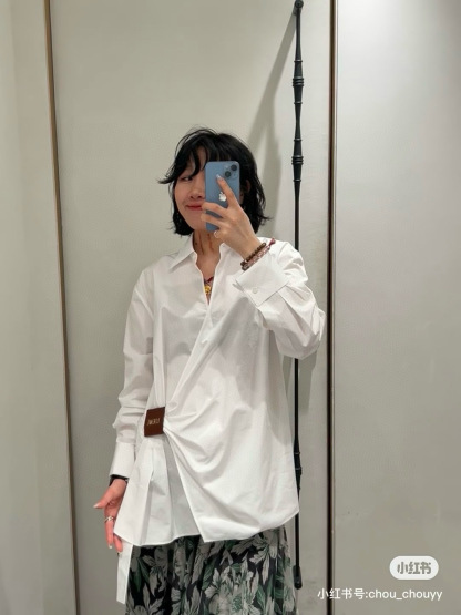 L style Irregular leather patch long-sleeved shirt