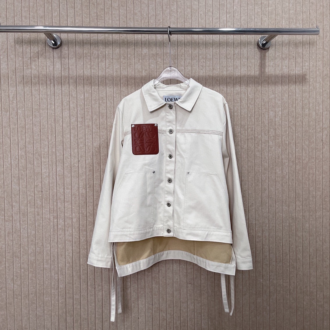 L style Denim jacket with leather patch pockets and lapel