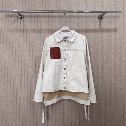 L style Denim jacket with leather patch pockets and lapel