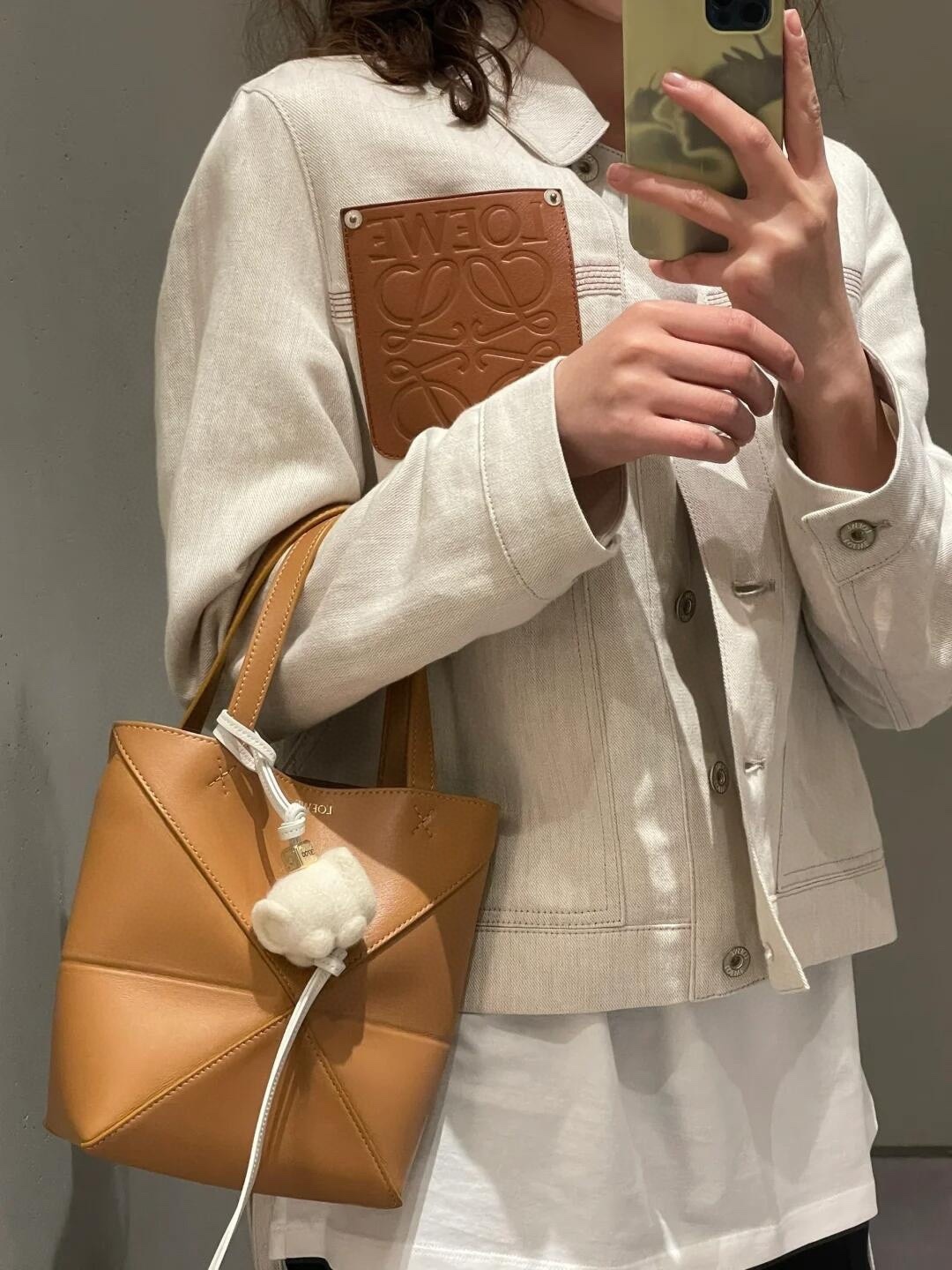 L style Denim jacket with leather patch pockets and lapel