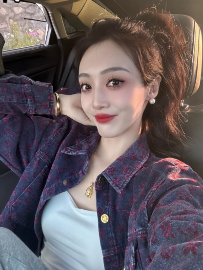 L style Jacquard lettering denim shirt jacket