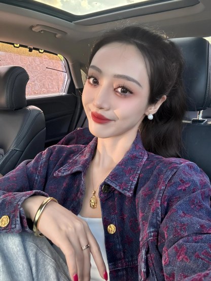 L style Jacquard lettering denim shirt jacket