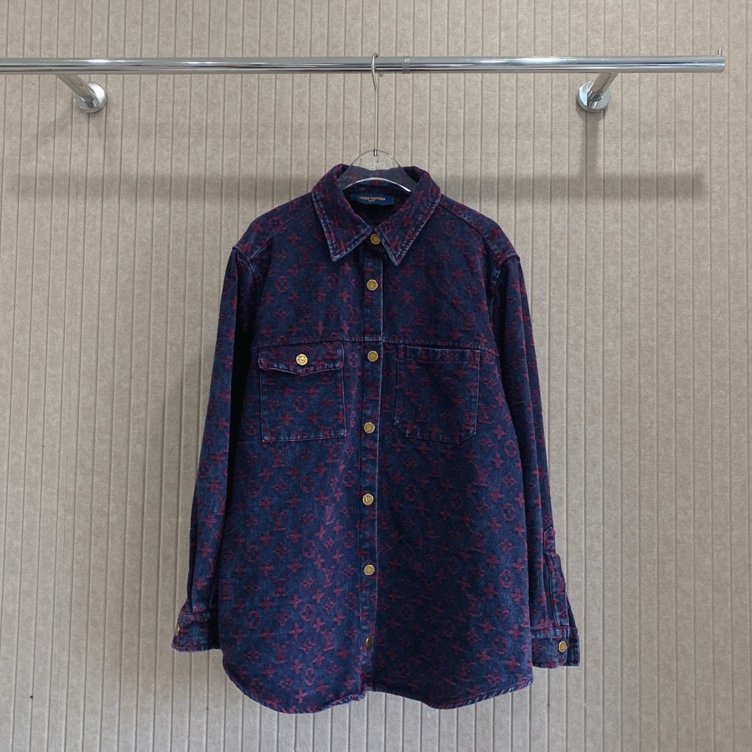 L style Jacquard lettering denim shirt jacket