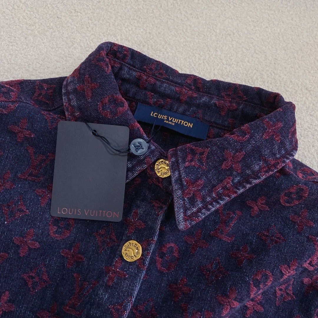 L style Jacquard lettering denim shirt jacket