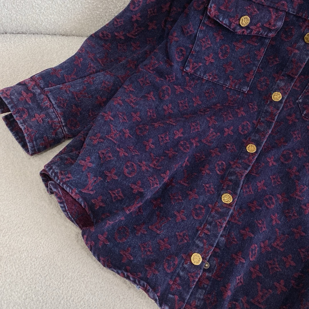 L style Jacquard lettering denim shirt jacket