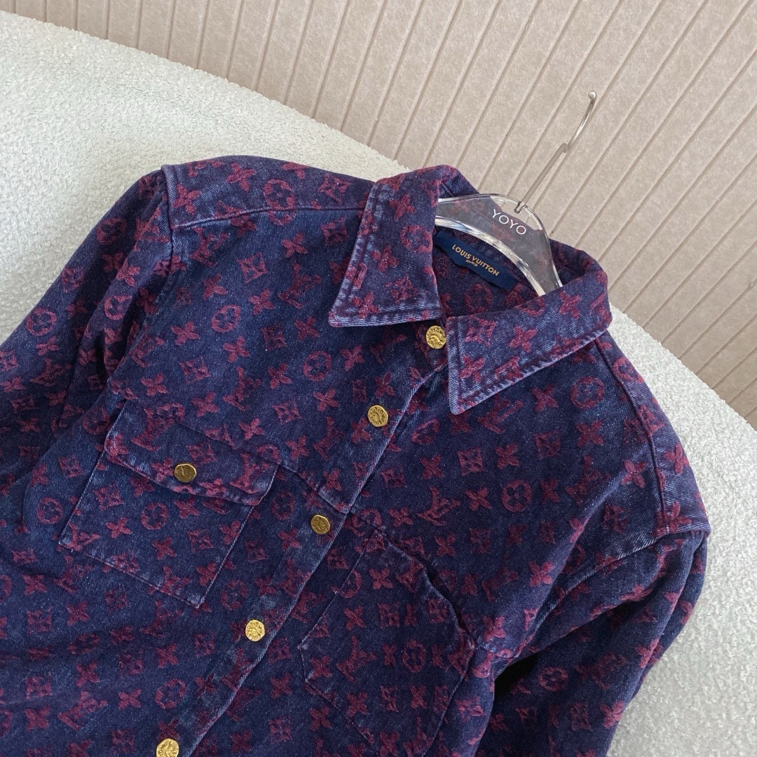 L style Jacquard lettering denim shirt jacket