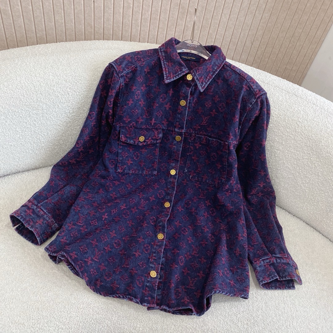 L style Jacquard lettering denim shirt jacket