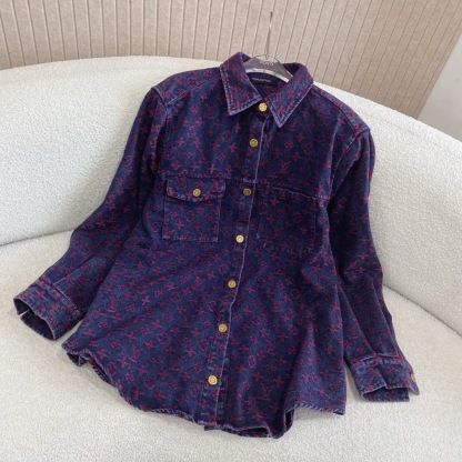 L style Jacquard lettering denim shirt jacket