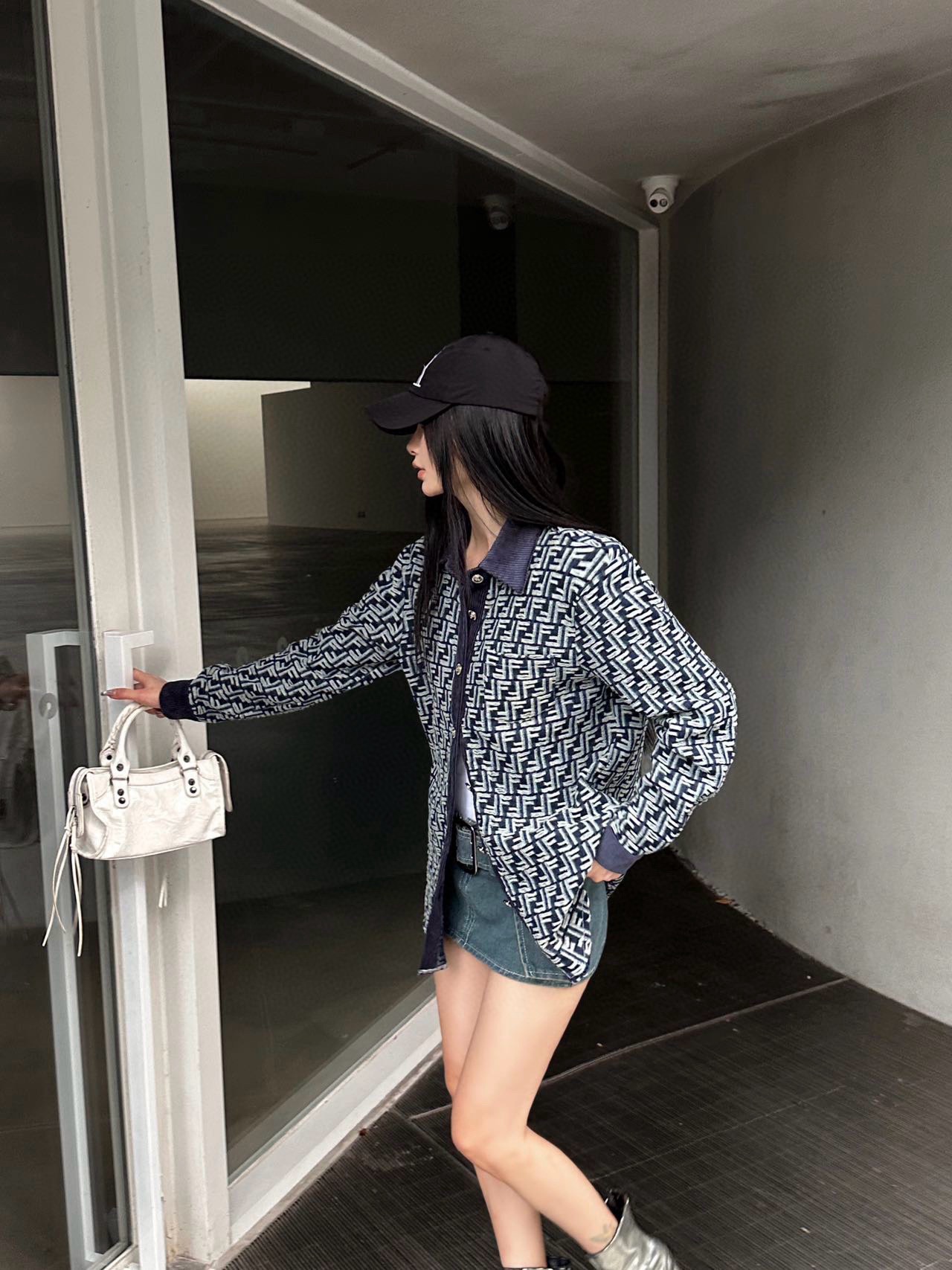 F style Denim shirt jacket with monogram