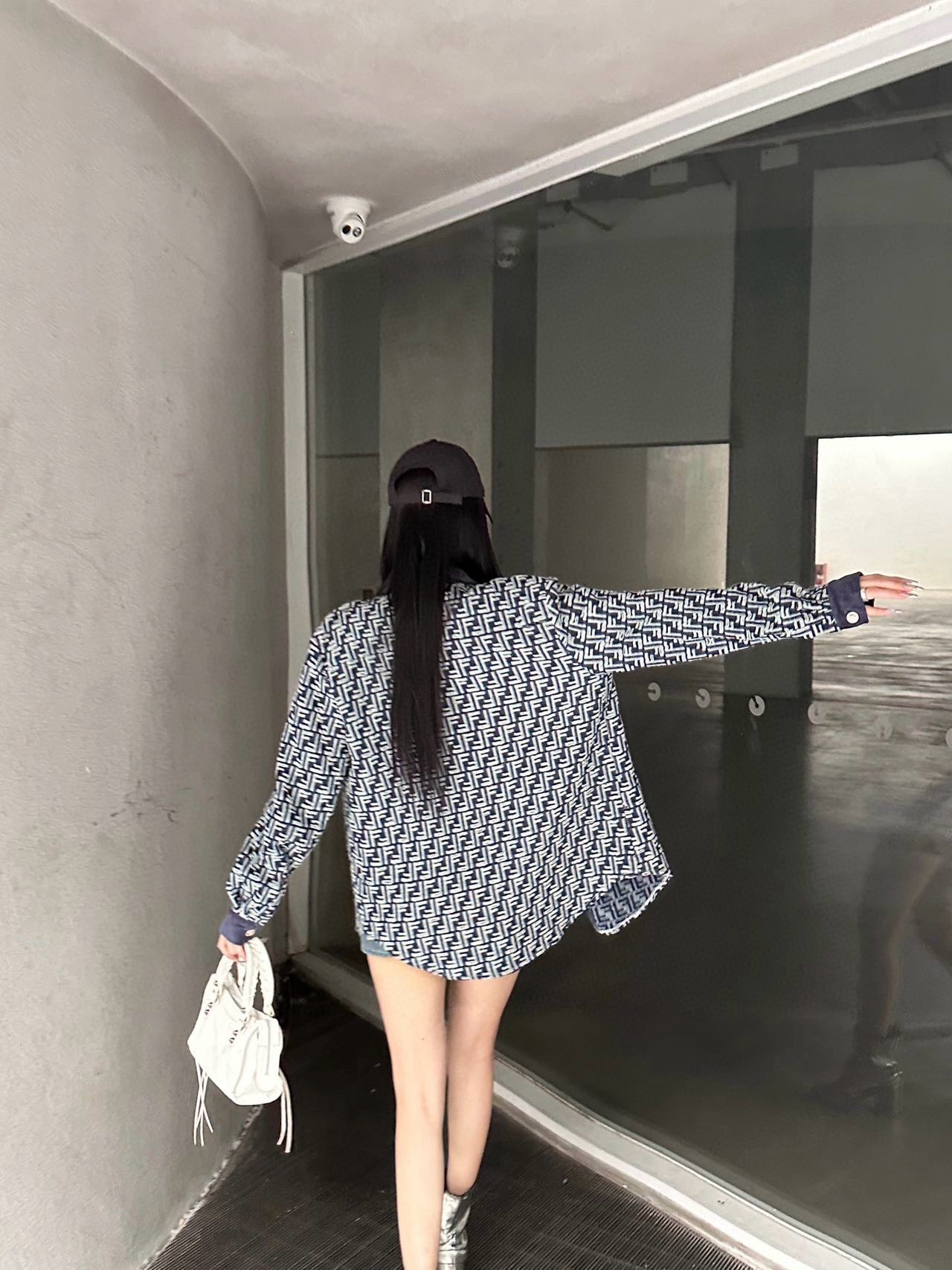 F style Denim shirt jacket with monogram