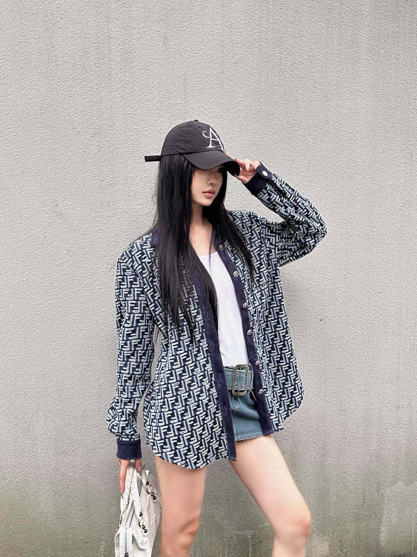 F style Denim shirt jacket with monogram