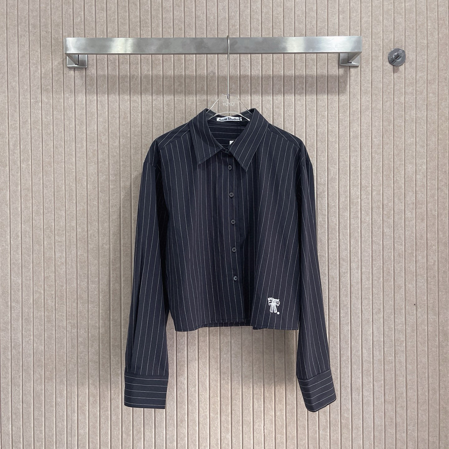 C style Vertical striped loose cropped long-sleeved shirt