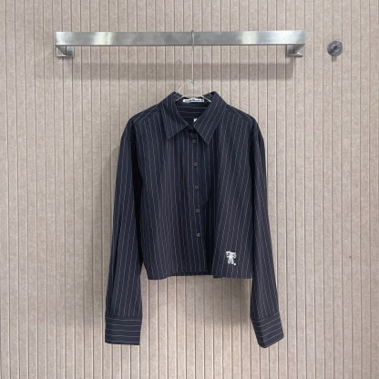 C style Vertical striped loose cropped long-sleeved shirt