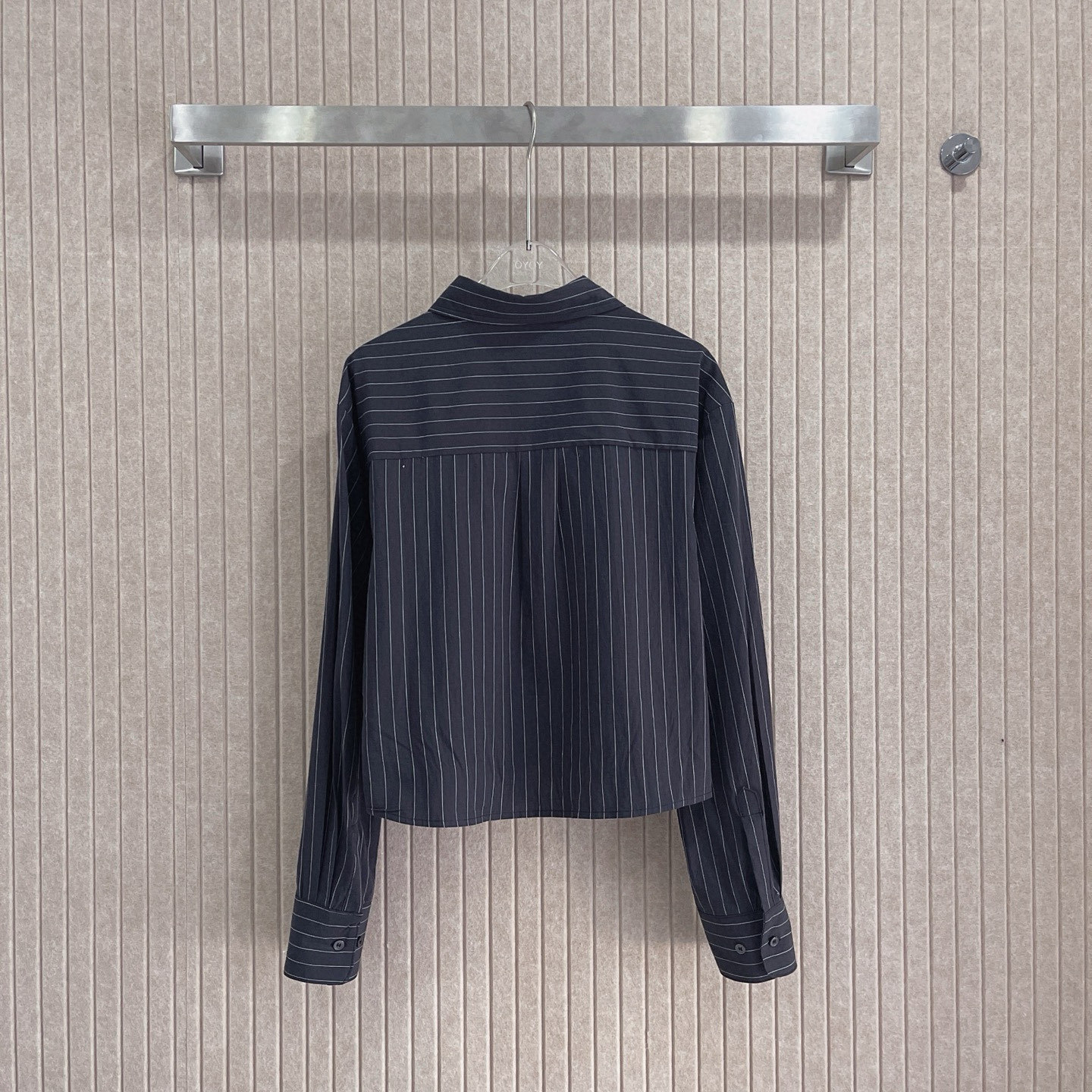 C style Vertical striped loose cropped long-sleeved shirt