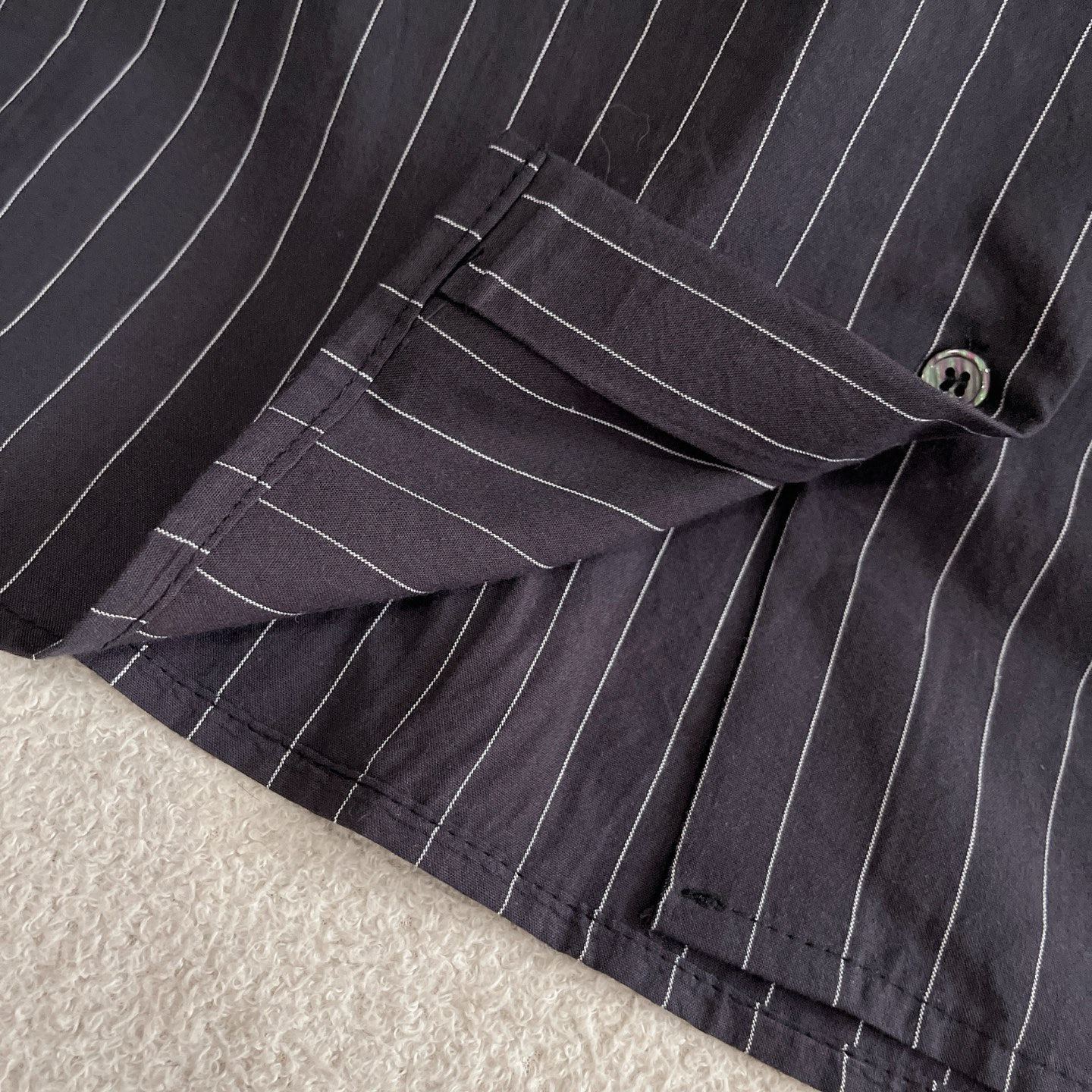 C style Vertical striped loose cropped long-sleeved shirt