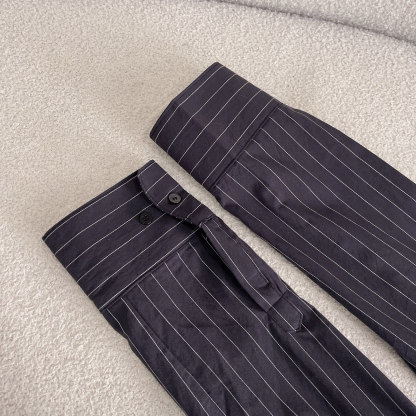 C style Vertical striped loose cropped long-sleeved shirt