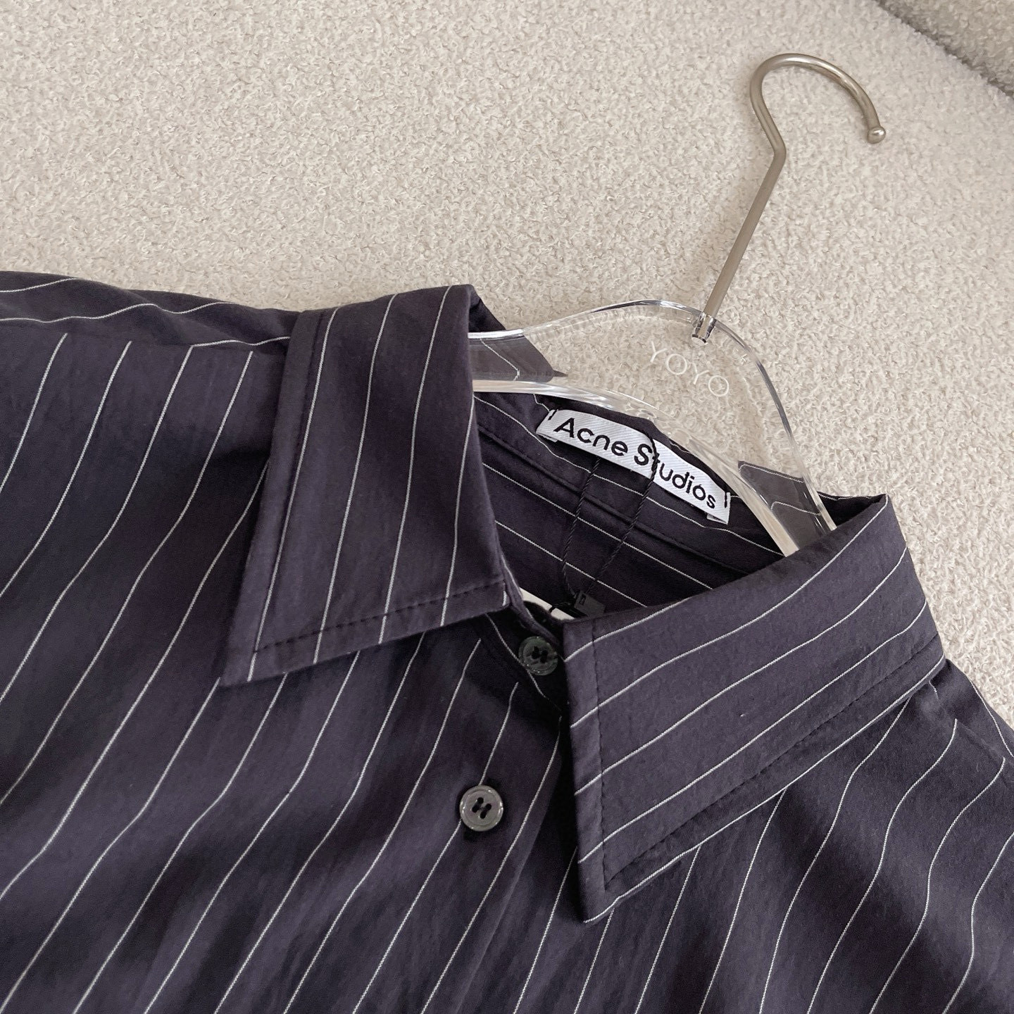 C style Vertical striped loose cropped long-sleeved shirt