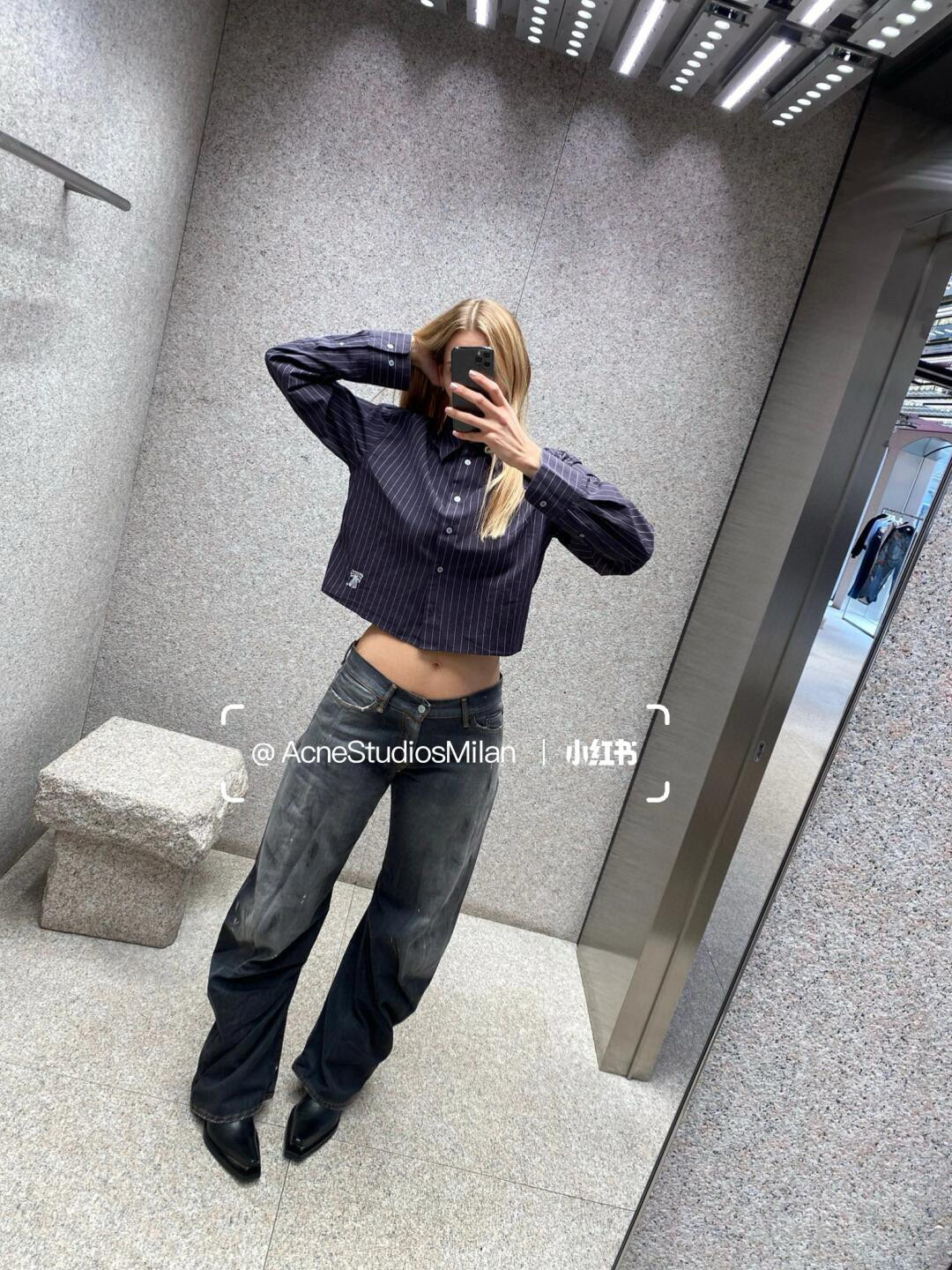 C style Vertical striped loose cropped long-sleeved shirt