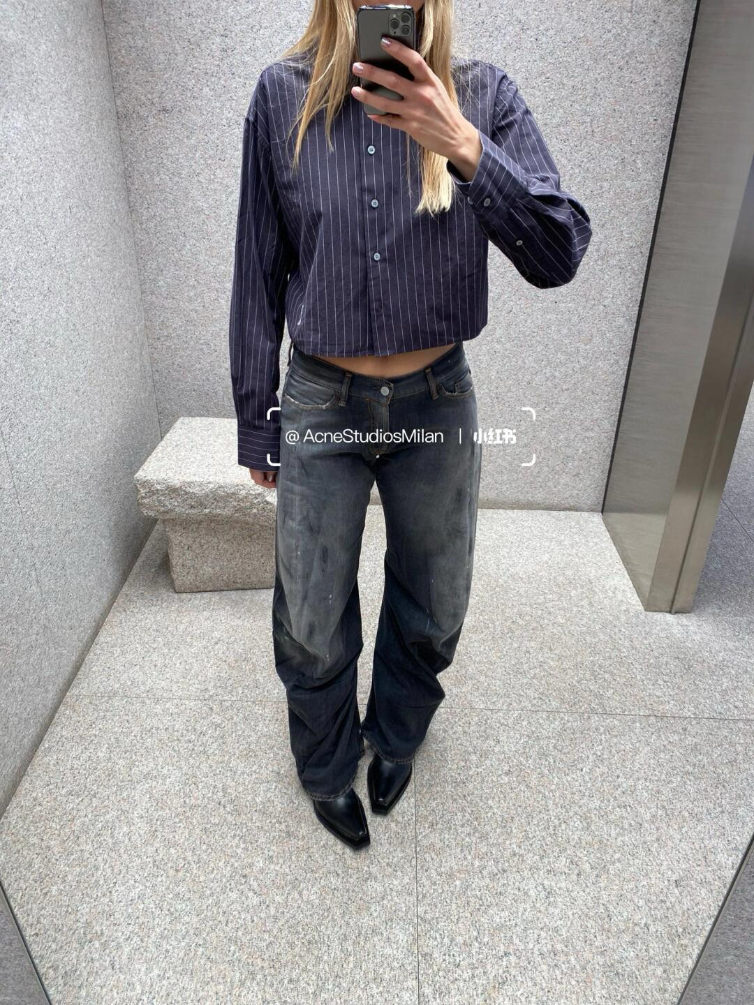 C style Vertical striped loose cropped long-sleeved shirt