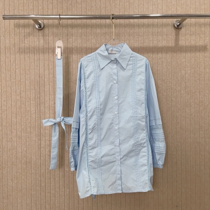 D style Jacquard hollow stitching shirt dress (with belt)