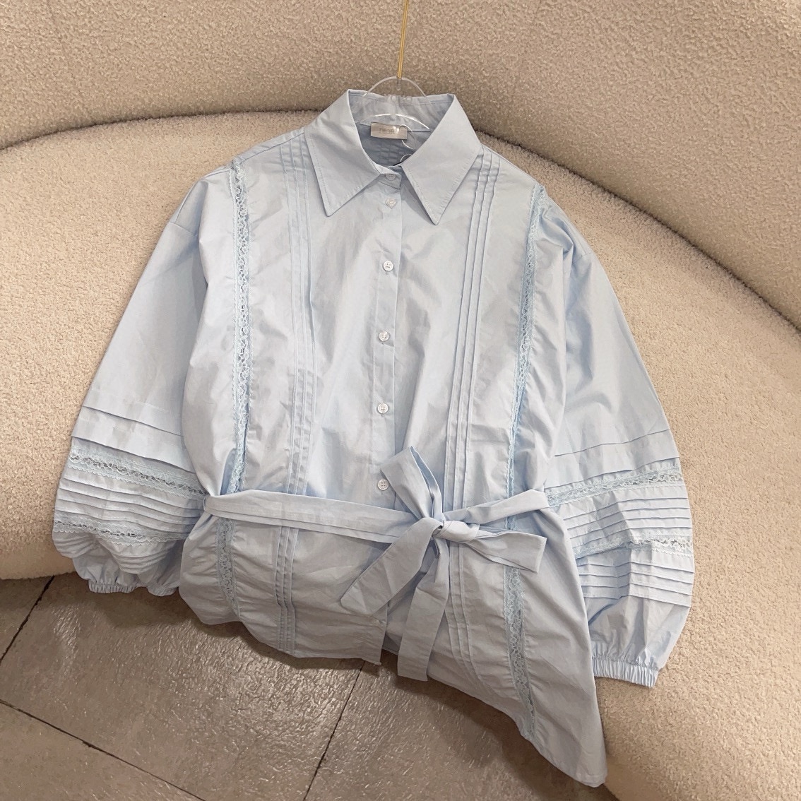 D style Jacquard hollow stitching shirt dress (with belt)