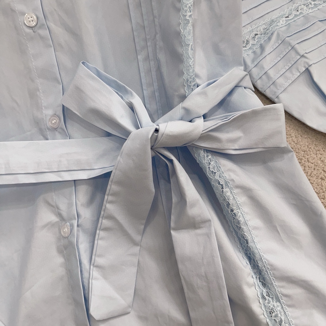 D style Jacquard hollow stitching shirt dress (with belt)