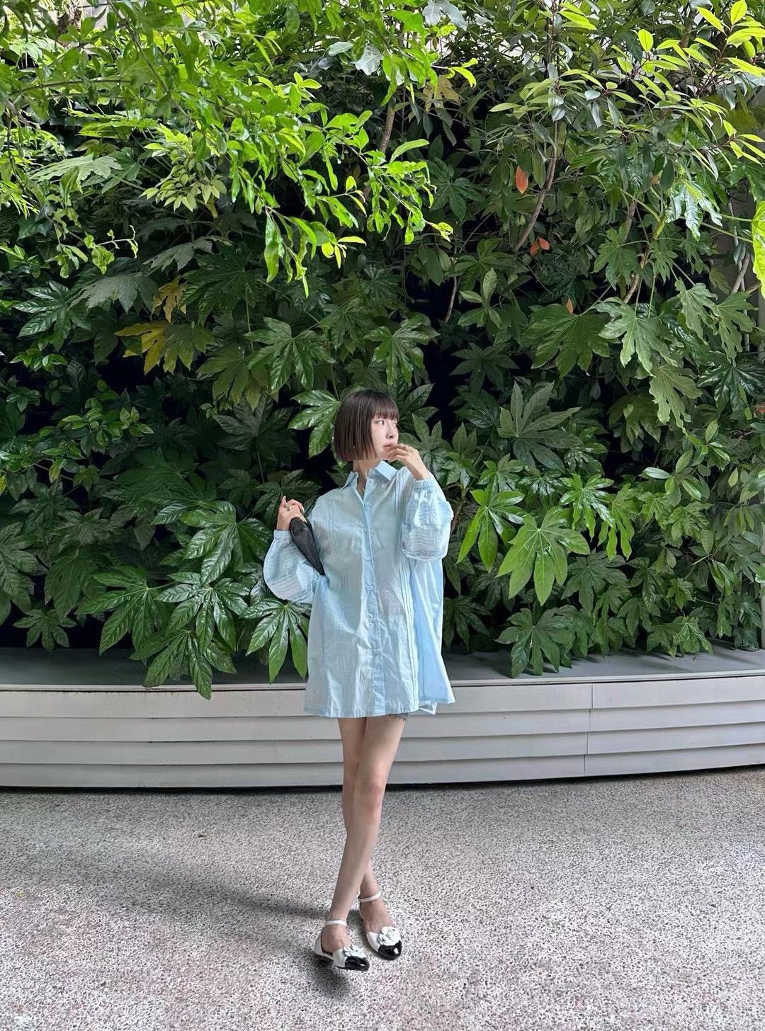 D style Jacquard hollow stitching shirt dress (with belt)