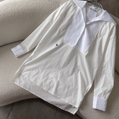 D style Minimalist white long-sleeved shirt dress